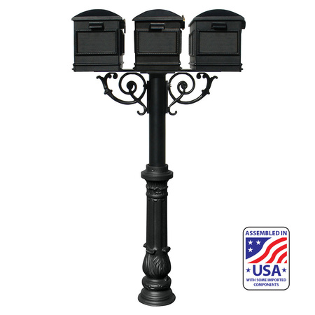 QUALARC The Hanford TRIPLE mailbox post system w/Scroll Supports HPWS3-US-700-LM